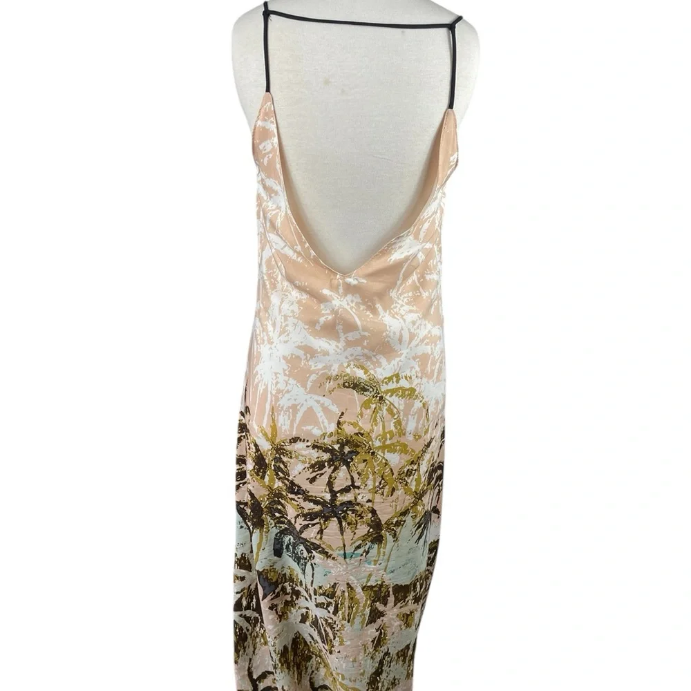 Audrey Tropical‎ Palm Maxi Slip Dress Tan and White, Size Small